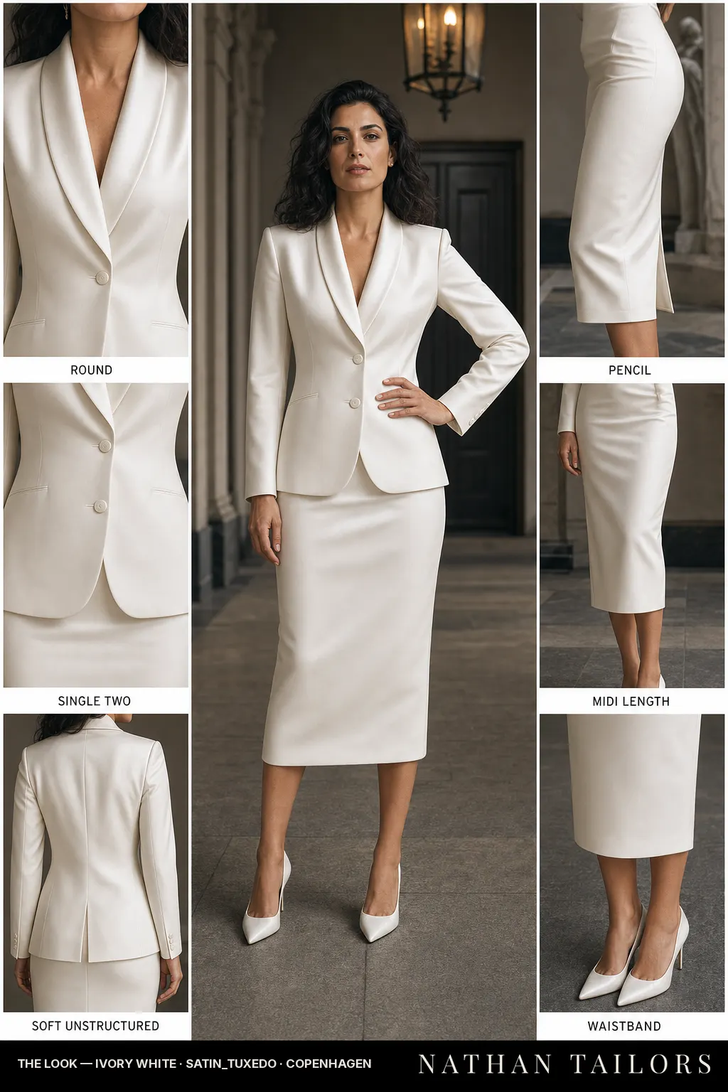 Women's suit in ivory white — custom tailored by Nathan Tailors, shipped worldwide