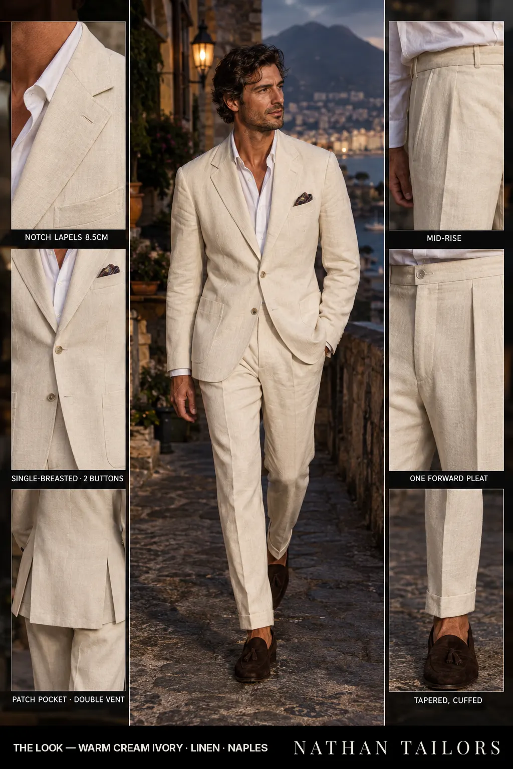 warm cream ivory single-breasted bespoke suit — custom tailored by Nathan Tailors, the Hoi An custom tailor