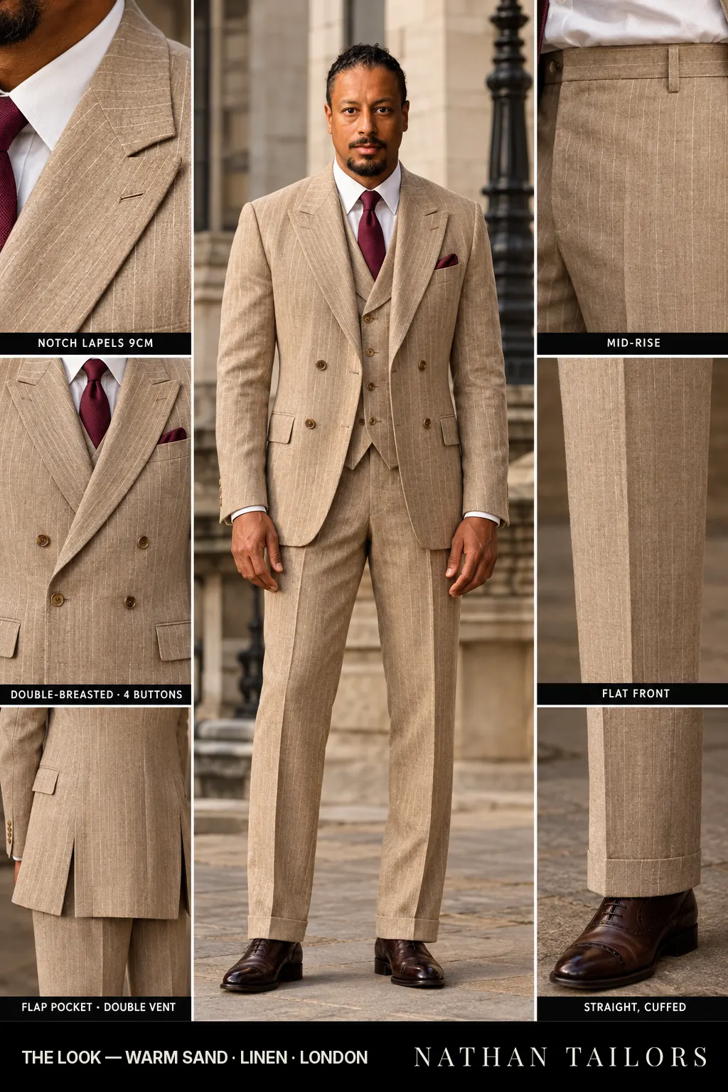 warm sand chalk_stripe double-breasted bespoke suit โ custom tailored by Nathan Tailors, the Hoi An custom tailor