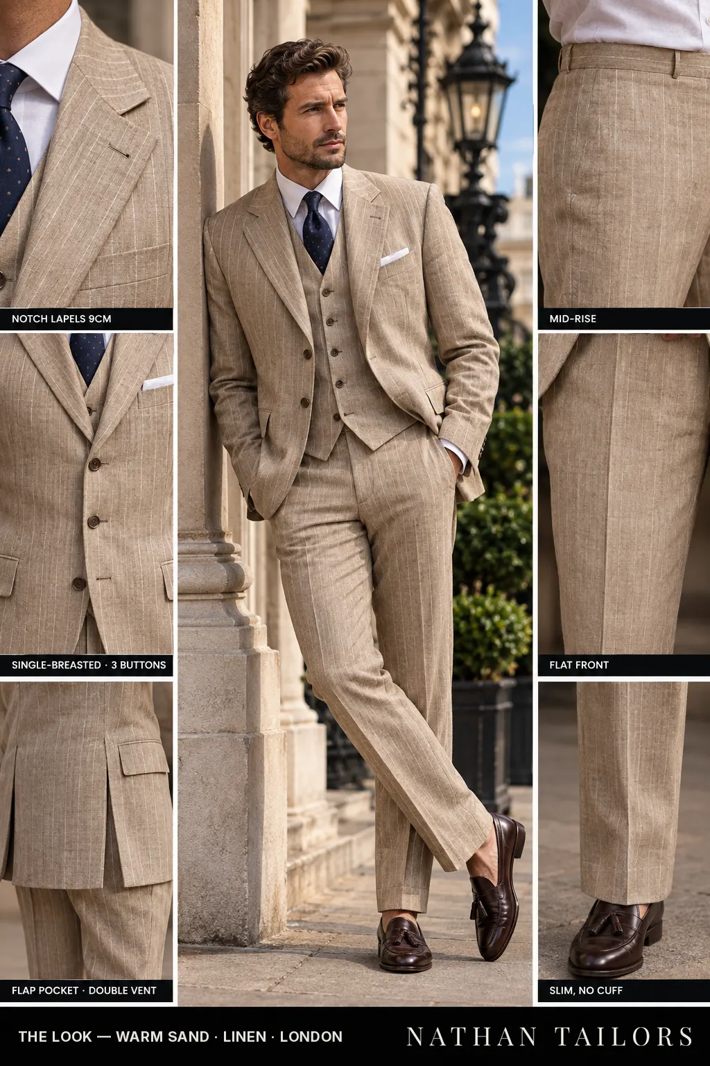 warm sand chalk_stripe single-breasted bespoke suit โ custom tailored by Nathan Tailors, the Hoi An custom tailor