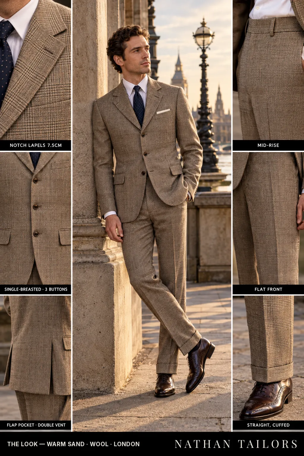 warm sand glen_plaid single-breasted bespoke suit โ custom tailored by Nathan Tailors, the Hoi An custom tailor