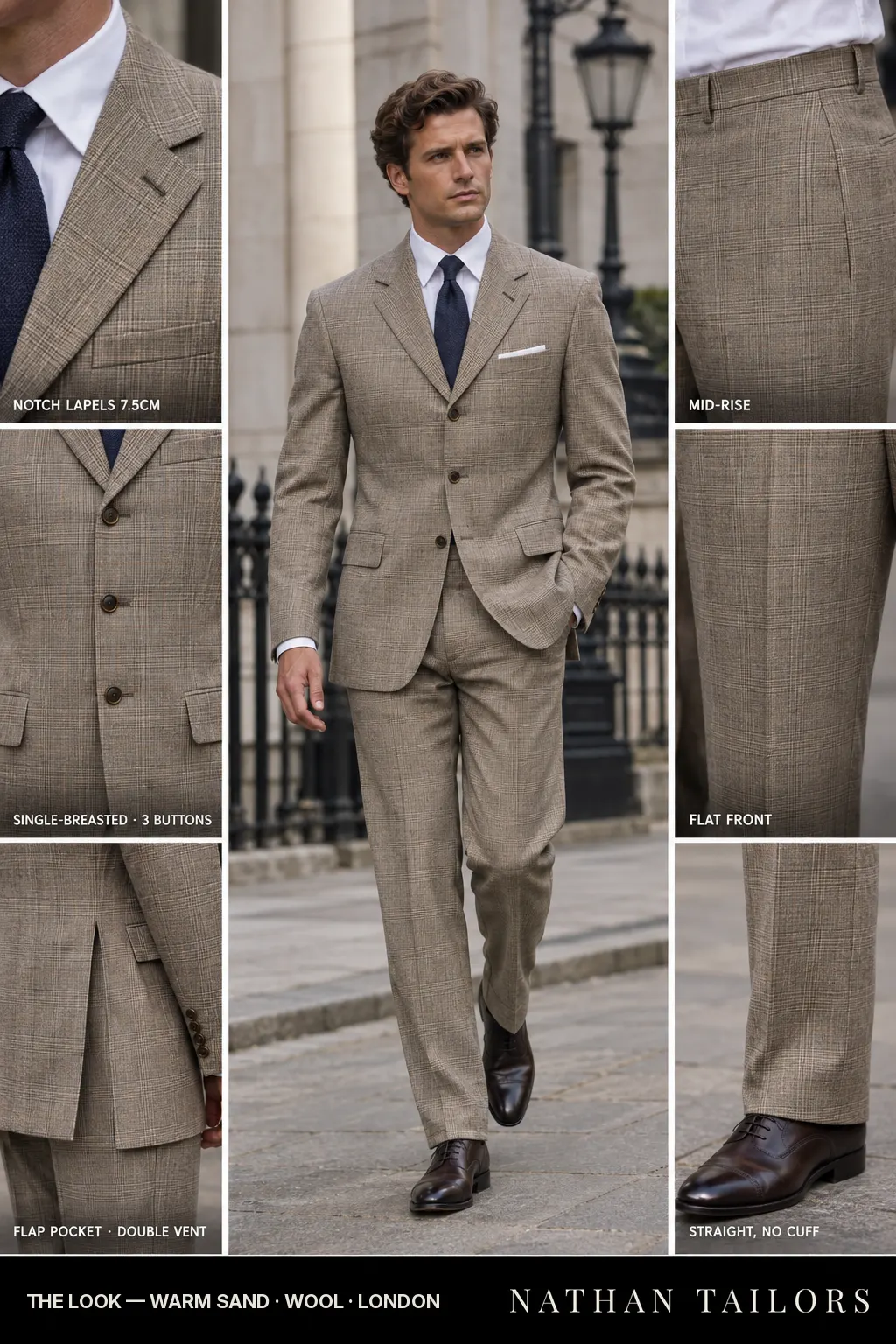 warm sand glen_plaid single-breasted bespoke suit — custom tailored by Nathan Tailors, the Hoi An custom tailor