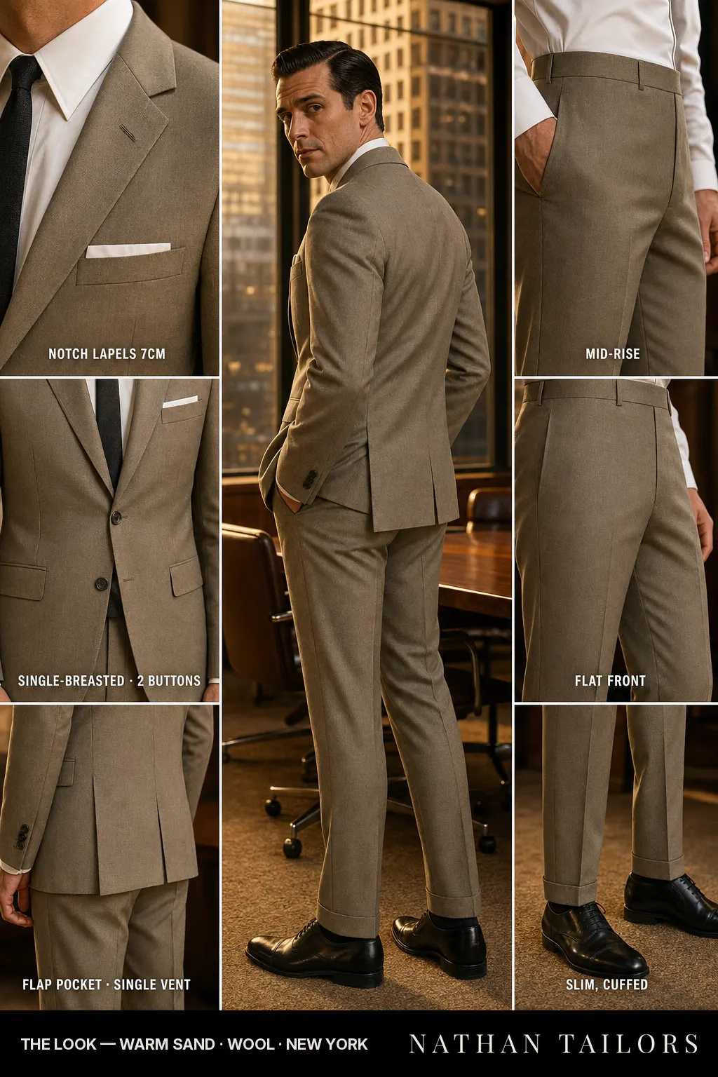 warm sand single-breasted bespoke suit — custom tailored by Nathan Tailors, the Hoi An custom tailor