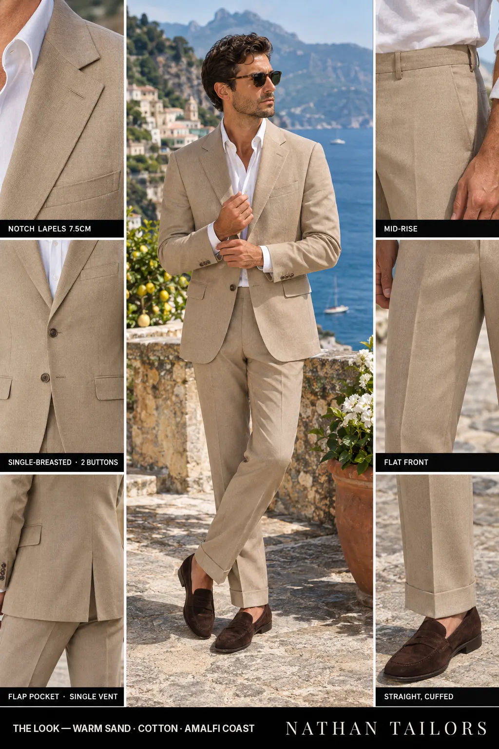 warm sand single-breasted bespoke suit โ custom tailored by Nathan Tailors, the Hoi An custom tailor