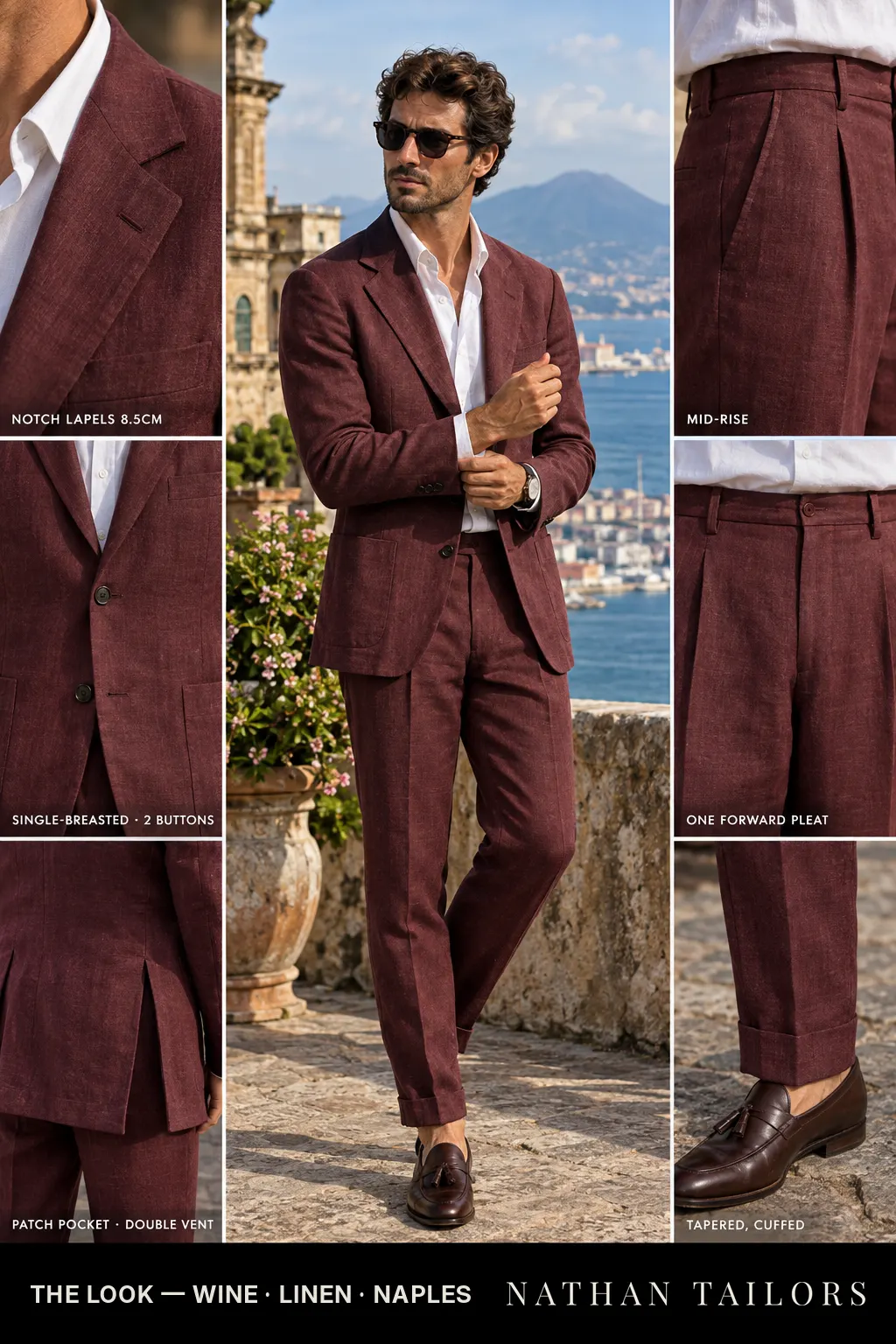 wine single-breasted bespoke suit — custom tailored by Nathan Tailors, the Hoi An custom tailor