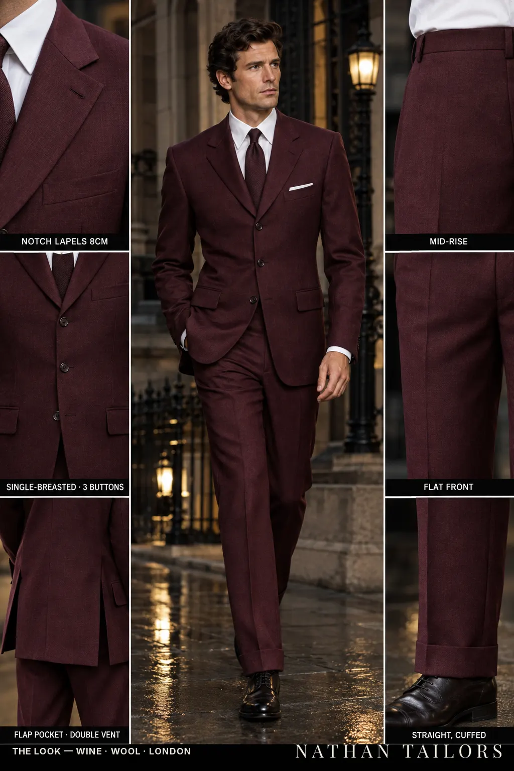 wine single-breasted bespoke suit โ custom tailored by Nathan Tailors, the Hoi An custom tailor