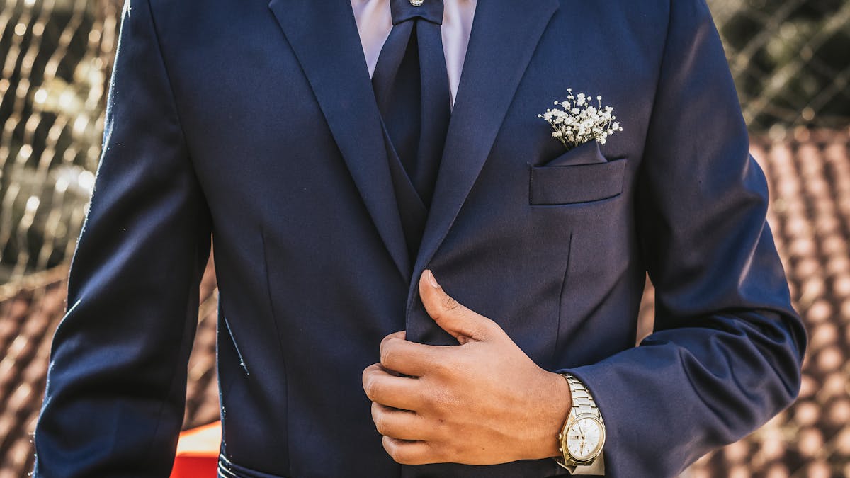Navy suit jacket detail -- the workhorse of every Wall Street associate's closet