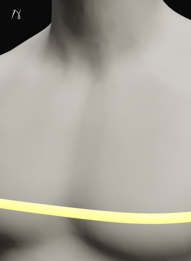 The chest measurement in the 3D Measurement Studio — the tape ring pulled snug around the chest of the 3D body