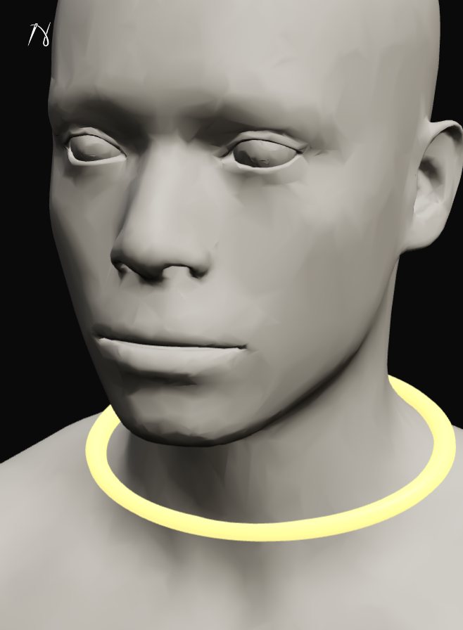The neck measurement in the 3D Measurement Studio — a glowing tape ring drawn at the collar line of the interactive 3D body